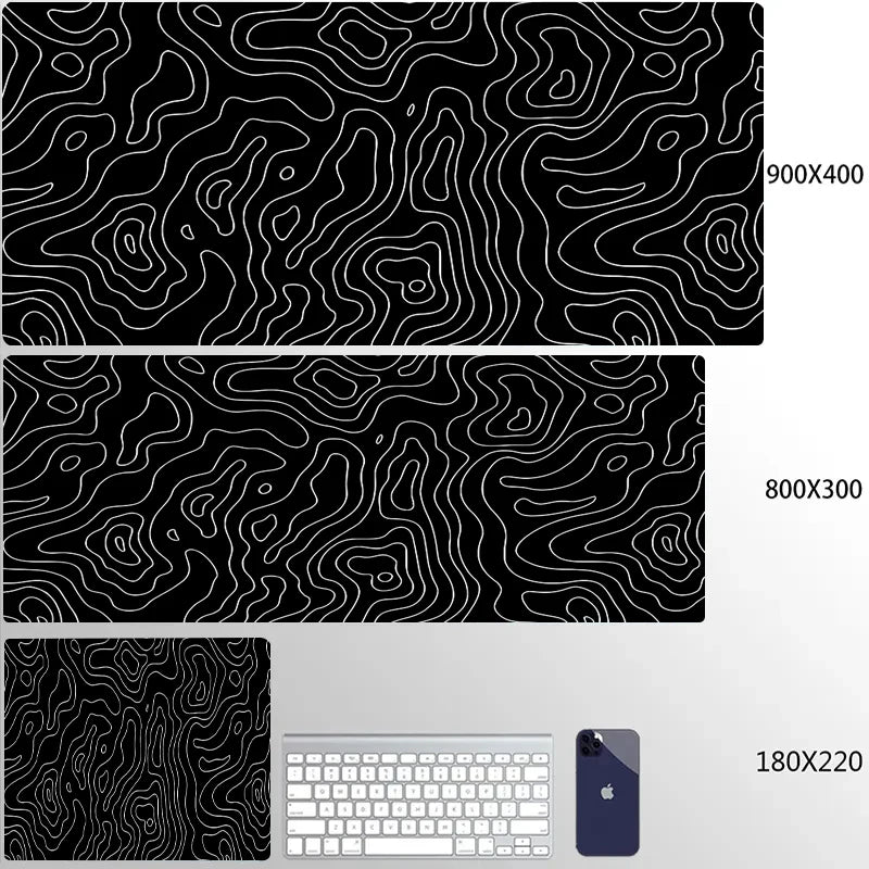 XXL Black Desk Accessories Topographic Mouse Pad Strata Liquid Mousepad Office Accessories Gamer Deskmat XL Gaming Setup Table
