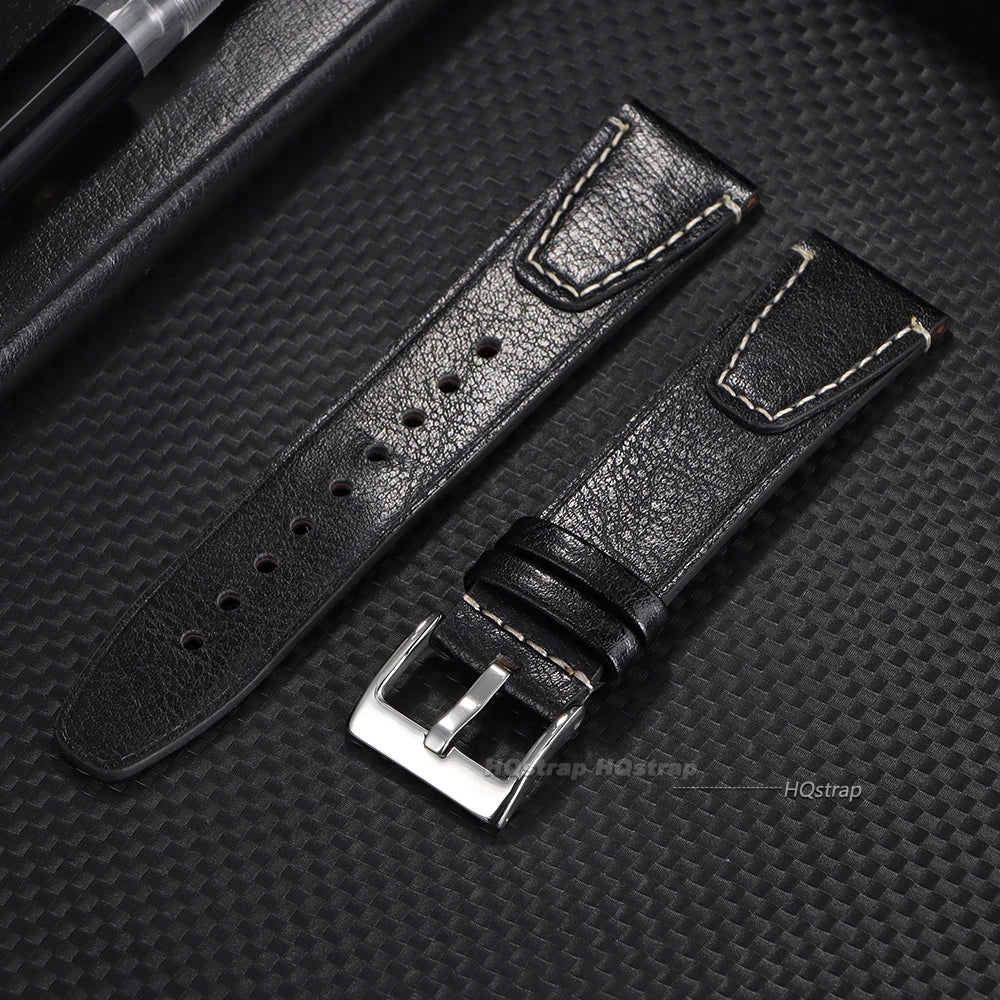Vintage 20mm 22mm Oil Wax Leather Watch Band for Seiko Smartwatch Brown Stitching Cowhide Strap for Samsung Universal Wrist Band