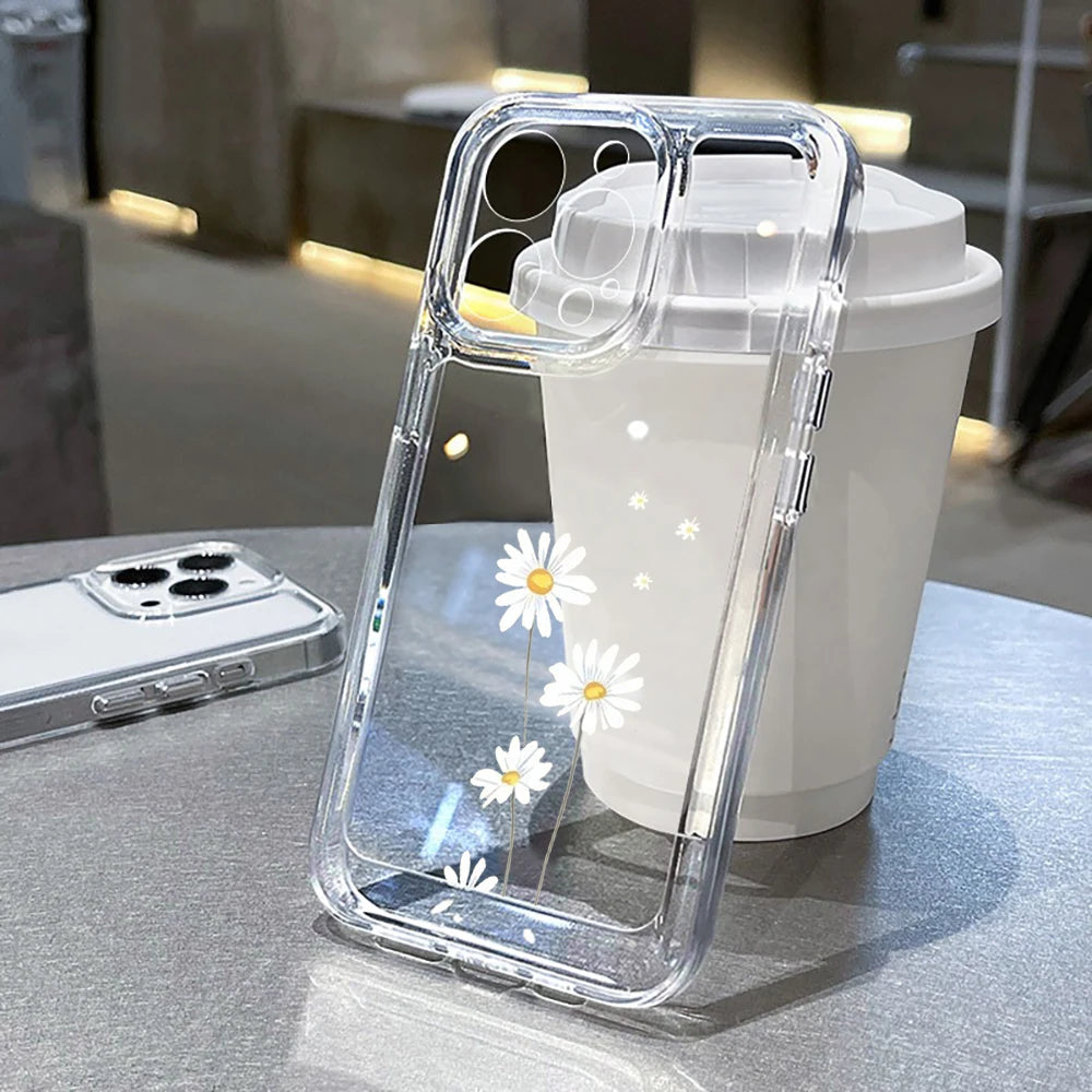 Fashion Flower Daisy Luxury For Samsung Galaxy S21 S25 S24 Ultra S22 FE S23 Plus A55 A56 5G A16 A35 Transparent Soft Clear Funda