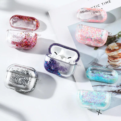 Guicksand Glitter Sequin Earphone Cover For Apple AirPods Pro 3 2 Air Pods 4 3 2 1 Crystal Hard Transparent Protective Case