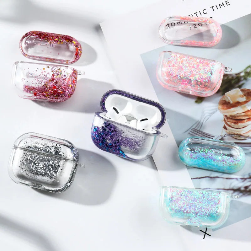 Guicksand Glitter Sequin Earphone Cover For Apple AirPods Pro 3 2 Air Pods 4 3 2 1 Crystal Hard Transparent Protective Case