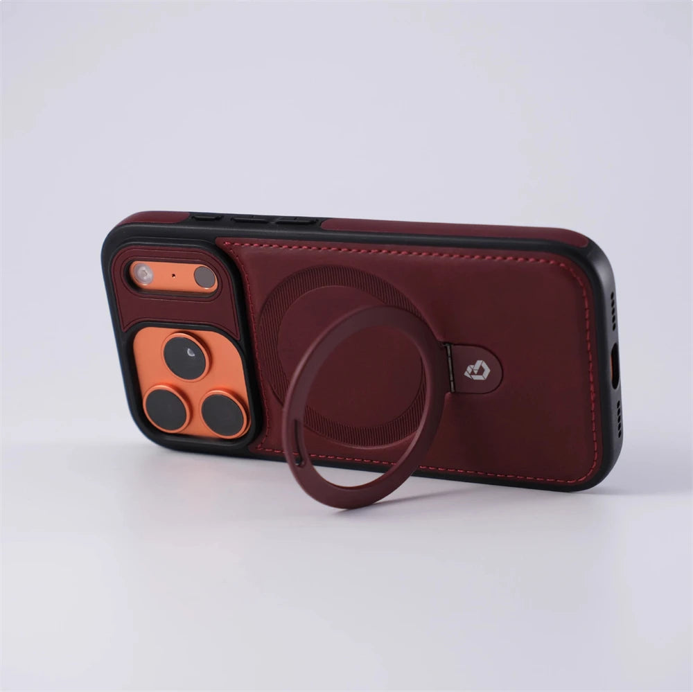 Magnetic Ring Stand PU Leather Shockproof Case For iPhone 18 17 Pro Max 16 15 14 13 12 Plus For Magsafe Wireless Charging Cover