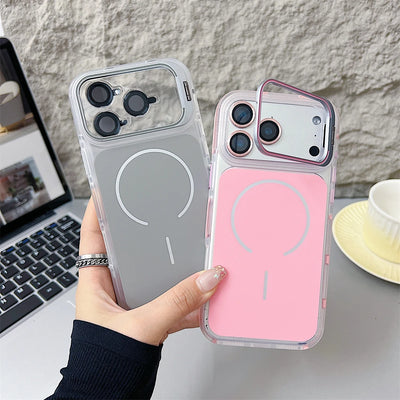 Magnetic Lens Bracket Phone Case For iPhone 17 16 15 14 13 12 11 Pro Max XR XS For Magsafe Hard Acrylic Shockproof Bumper Cover