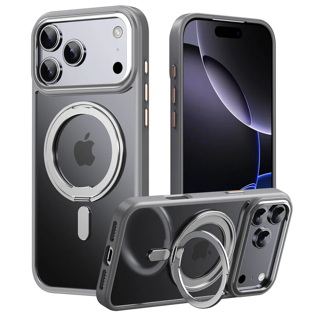 Luxury For Magsafe 360 Rotating Magnetic Stand Phone Case for iPhone 17 16 15 Pro Max 14 13 12 11 Metal Ring Fold Bracket Cover