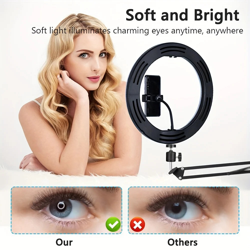10 inch Selfie Ring Light with Mobile Holder Support Table Arm Stand, Photography Led Ring Lamp Ringlight For Live Broadcast