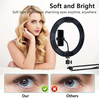 10 inch Selfie Ring Light with Mobile Holder Support Table Arm Stand, Photography Led Ring Lamp Ringlight For Live Broadcast