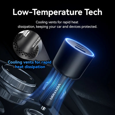 Vention 130W Car Charger USB Type C QC 4.0 PPS PD 30W Fast Charging USB C Car Phone Charger for iPhone 16 15 Pro Samsung Macbook