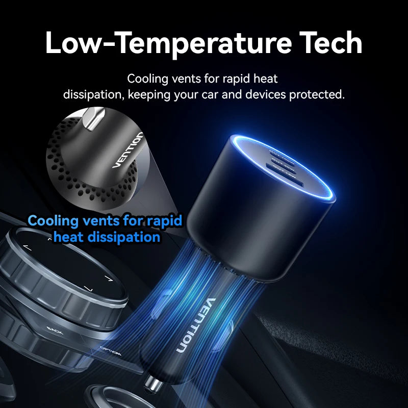 Vention 130W Car Charger USB Type C QC 4.0 PPS PD 30W Fast Charging USB C Car Phone Charger for iPhone 16 15 Pro Samsung Macbook