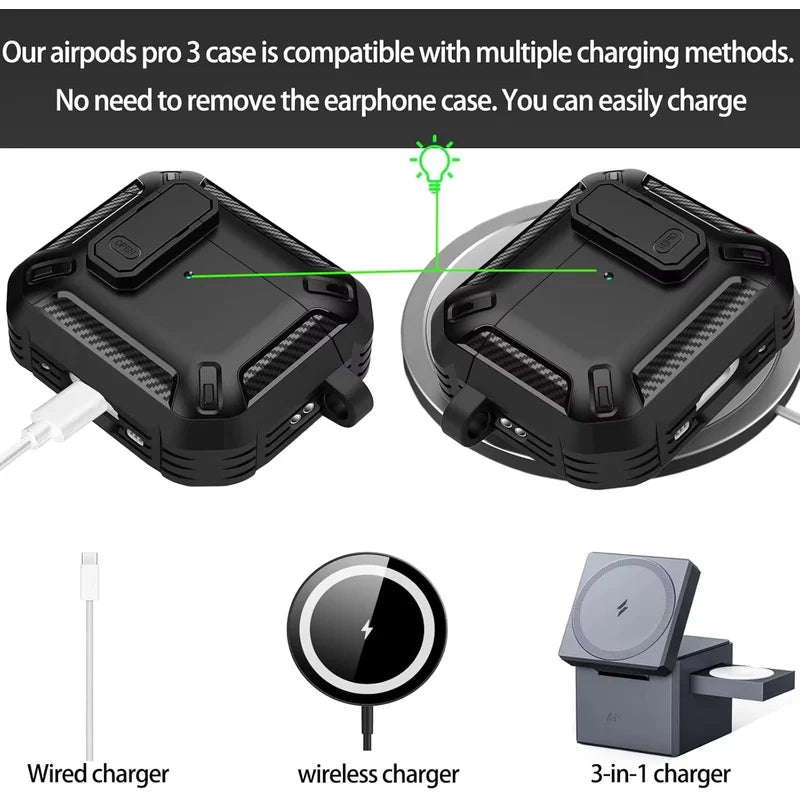 Cases For AirPods 5（2026)with Lock Clip Rugged Armor Shockproof Case For AirPods Pro 3 Protect Hard Shell For AirPods 4/5 Cases