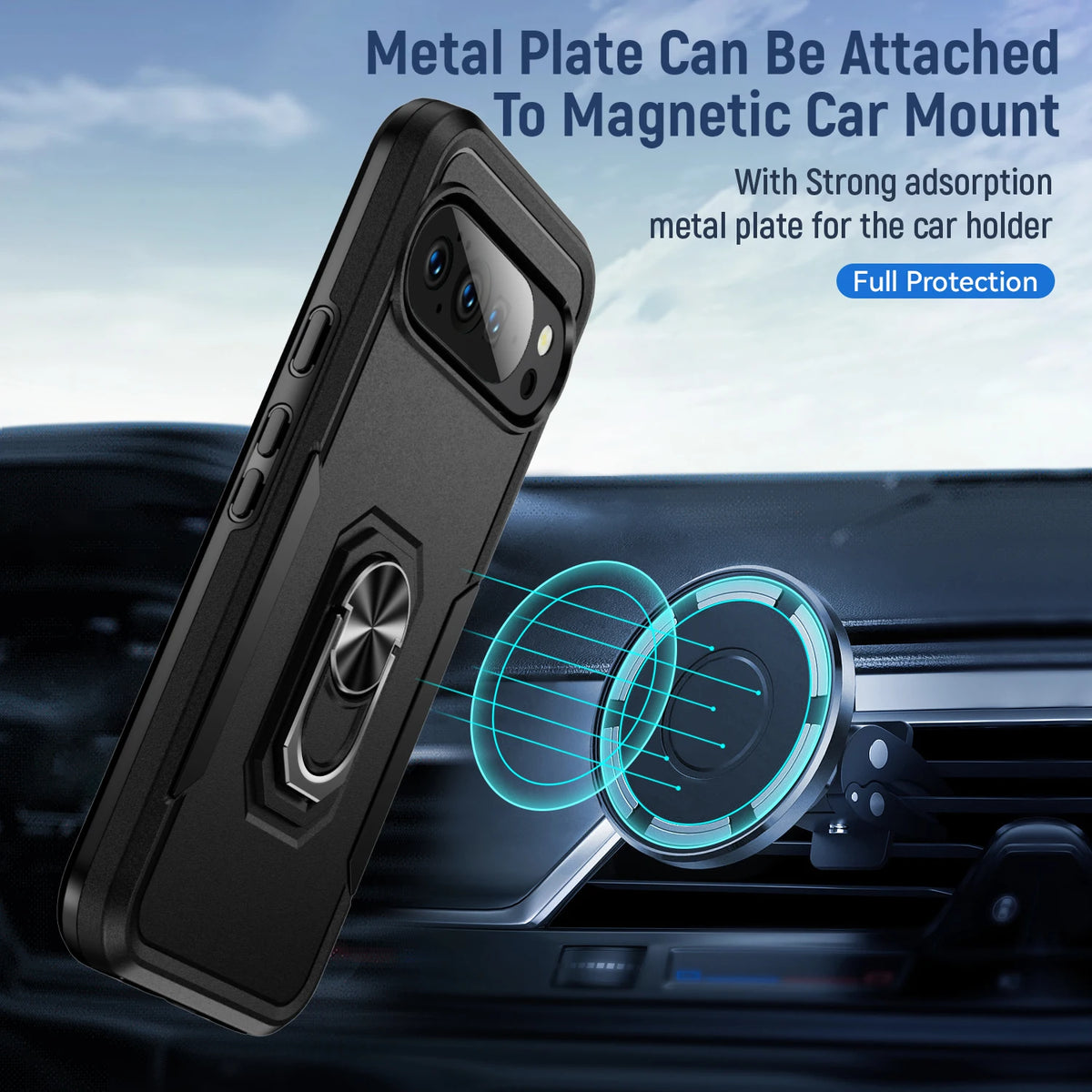 Military Heavy-Duty Magnetic Ring Stand Case For Google Pixel 10 9 8 7 6 A Pro XL Rugged Matte Hybrid Shockproof Defender Cover