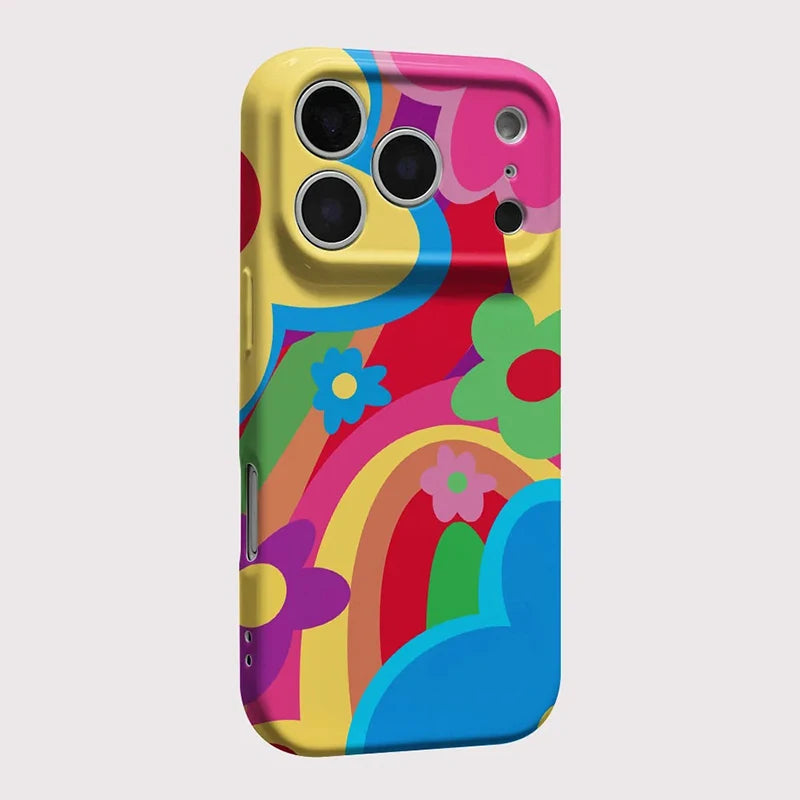 Coloful Full Cover Phone Case For iPhone 17 16 15 14 13 12 11 Pro Max Air 16ePlus XS Max X XR INS Flower Hard PC Bumper Case