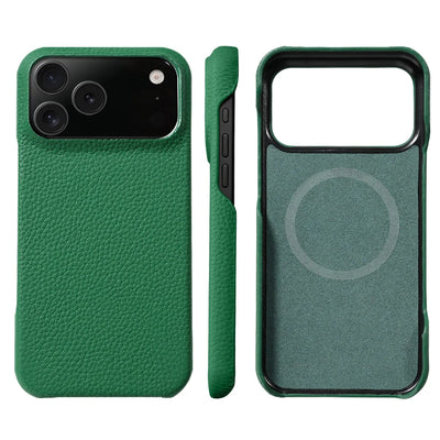 for Magsafe Case for iPhone 17 15 16 18 Pro Max Air Lychee Natural Cowhide Leather Magnetic Protector Luxury Phone Back Cover