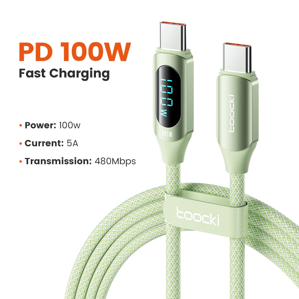 Toocki Type C to Type C Cable 100W PD Fast Charging Charger USB C to USB C Display Cable For iPhone Samsung Huawei OPPO ViVO