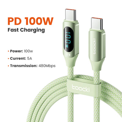 Toocki Type C to Type C Cable 100W PD Fast Charging Charger USB C to USB C Display Cable For iPhone Samsung Huawei OPPO ViVO