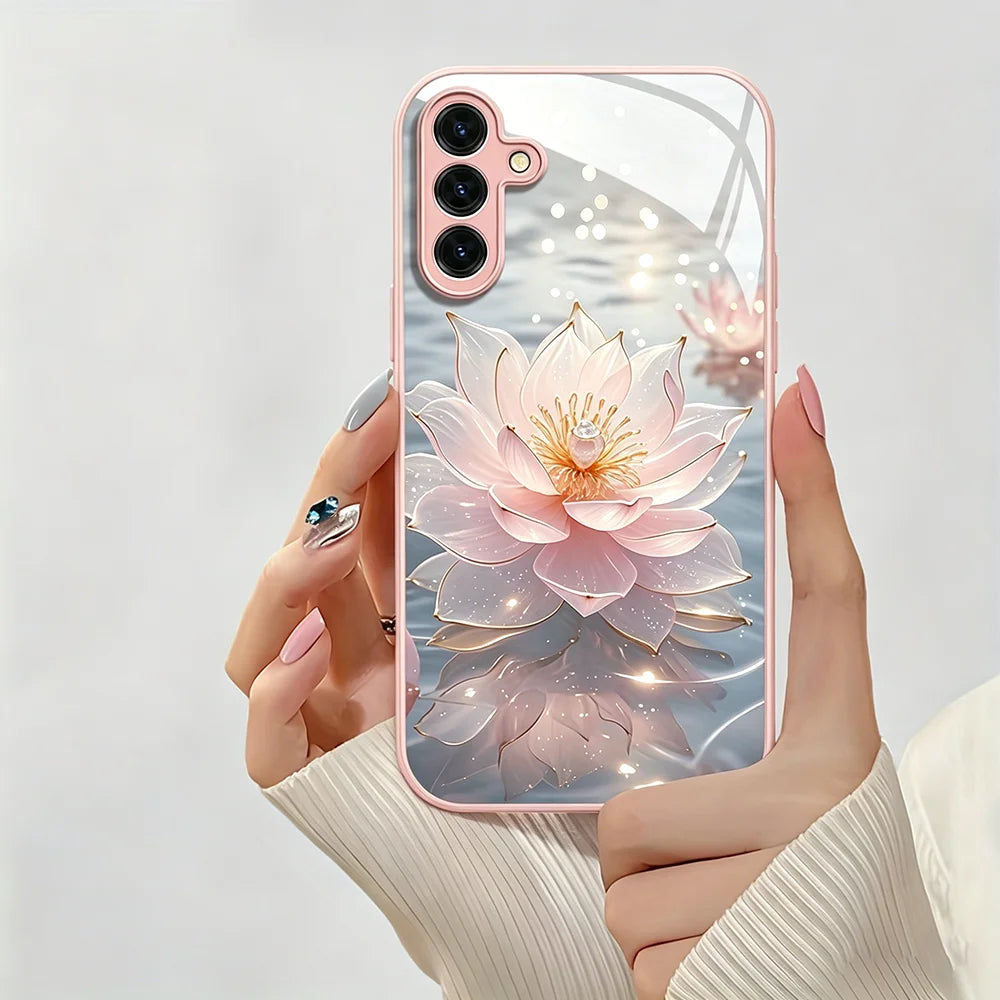 Lotus Flowers Glass Phone Case For Samsung S26 Ultra S25 S24 S23 Plus A57 5G A56 A55 A54 A53 A37 A36 A17 A26 A25 A24 Cases Cover