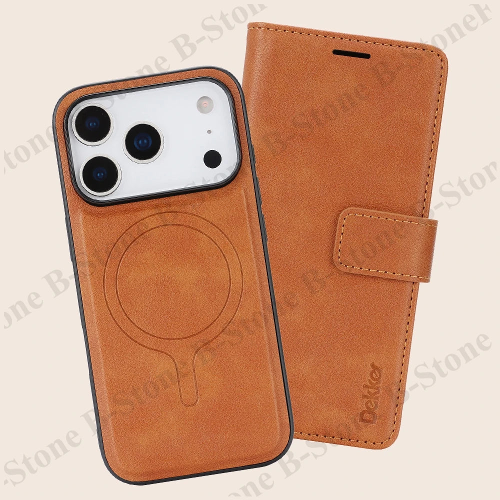 2 In 1 Leather Flip Case for Iphone 18 17 Promax 16 Pro Max 15 Plus 14 13 12 17E 16E Magnetic Cash Card Holder Wallet Phone Case