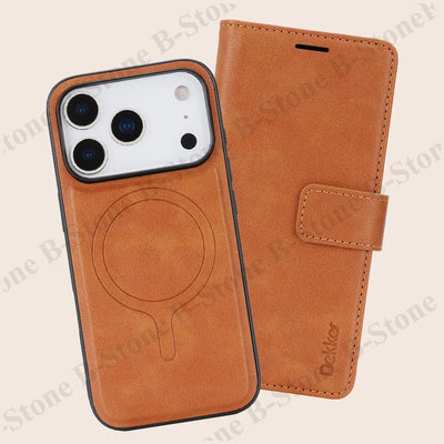 2 In 1 Leather Flip Case for Iphone 18 17 Promax 16 Pro Max 15 Plus 14 13 12 17E 16E Magnetic Cash Card Holder Wallet Phone Case