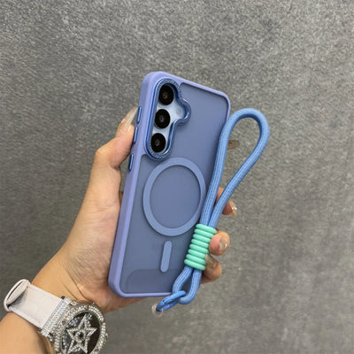 Luxury Matte Magnetic Lanyard Case for Samsung Galaxy S26 S25 Ultra S23 Plus S24 FE Hand Wrist Strap Frosted Shockproof Cover
