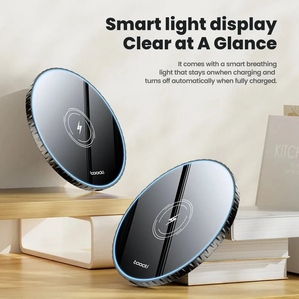 Toocki 15W Wireless Charger Pad Fast Wireless Charging Station for iPhone 15 14 13 12 Samsung Galaxy S23 S22 S21 S20 Airpods
