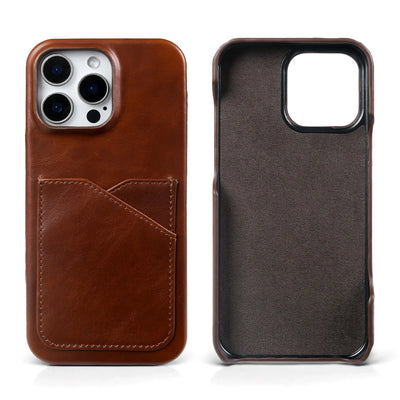 Premium Card Slot Genuine Leather Case for Iphone 18 Pro Max Cases 15 17pro 16pro 12 11 Aesthetic Vintage Phone Back Cover Coque