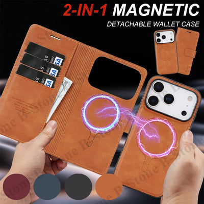 2 In 1 Leather Flip Case for Iphone 18 17 Promax 16 Pro Max 15 Plus 14 13 12 17E 16E Magnetic Cash Card Holder Wallet Phone Case