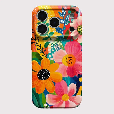 Coloful Full Cover Phone Case For iPhone 17 16 15 14 13 12 11 Pro Max Air 16ePlus XS Max X XR INS Flower Hard PC Bumper Case