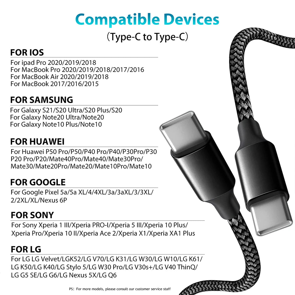 Type C to Type C Cable C to C PD 60W 3m 5m 8m 10-meter Extension Cable for iPhone 15 PRO MAX Plus Huawei Samsung Xiaomi OPPO