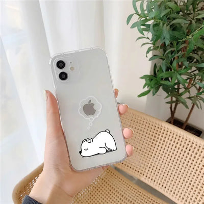 Funny Animal Couple Phone Case for iPhone 17 16 11 12 14 13 15 Pro Max Mini SE4 7 8 Plus 17E Clear Cover Cute Panda Sloth Funda