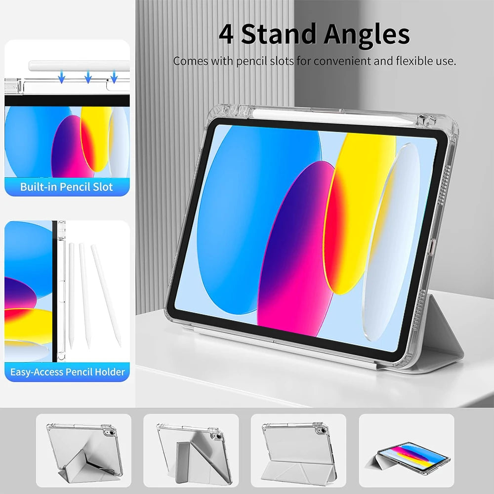 Case for iPad 5th 6th 7th 8th 9th 10th 11th Air 4 5 6 7 Mini 6 7 Case with Pencil Holder, Mutil Angles Folding Y-Shaped Stand Co