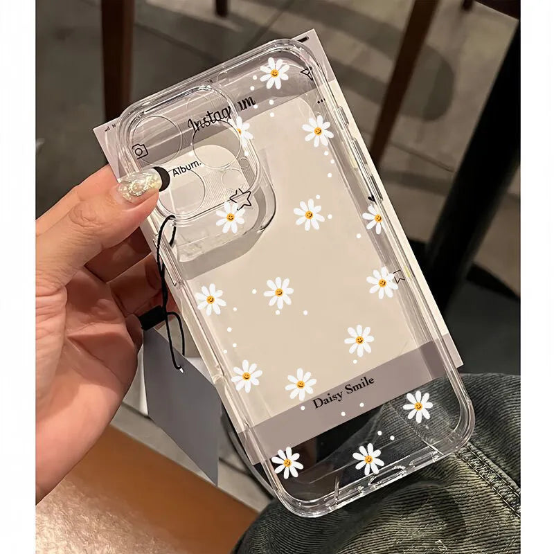 Art Flower Clear Phone Case For iPhone 17 16 15 11 12 14 13 Pro Max Mini X XS XR 7 Plus 17E Shockproof Transparent Cover Fundas