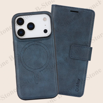 2 In 1 Leather Flip Case for Iphone 18 17 Promax 16 Pro Max 15 Plus 14 13 12 17E 16E Magnetic Cash Card Holder Wallet Phone Case