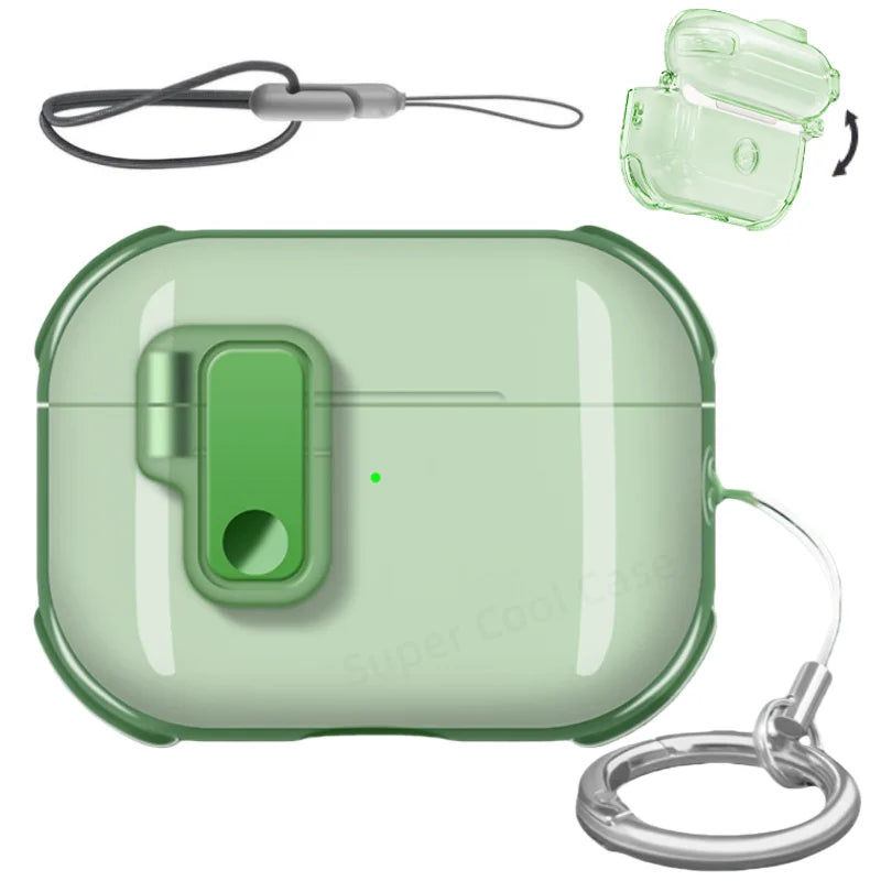 Earphone Case for AirPods Pro 3/Pro 2/4 with Secure Lock Soft TPU Transparent Protective Case with Lanyard for AirPods 4/Pro 3