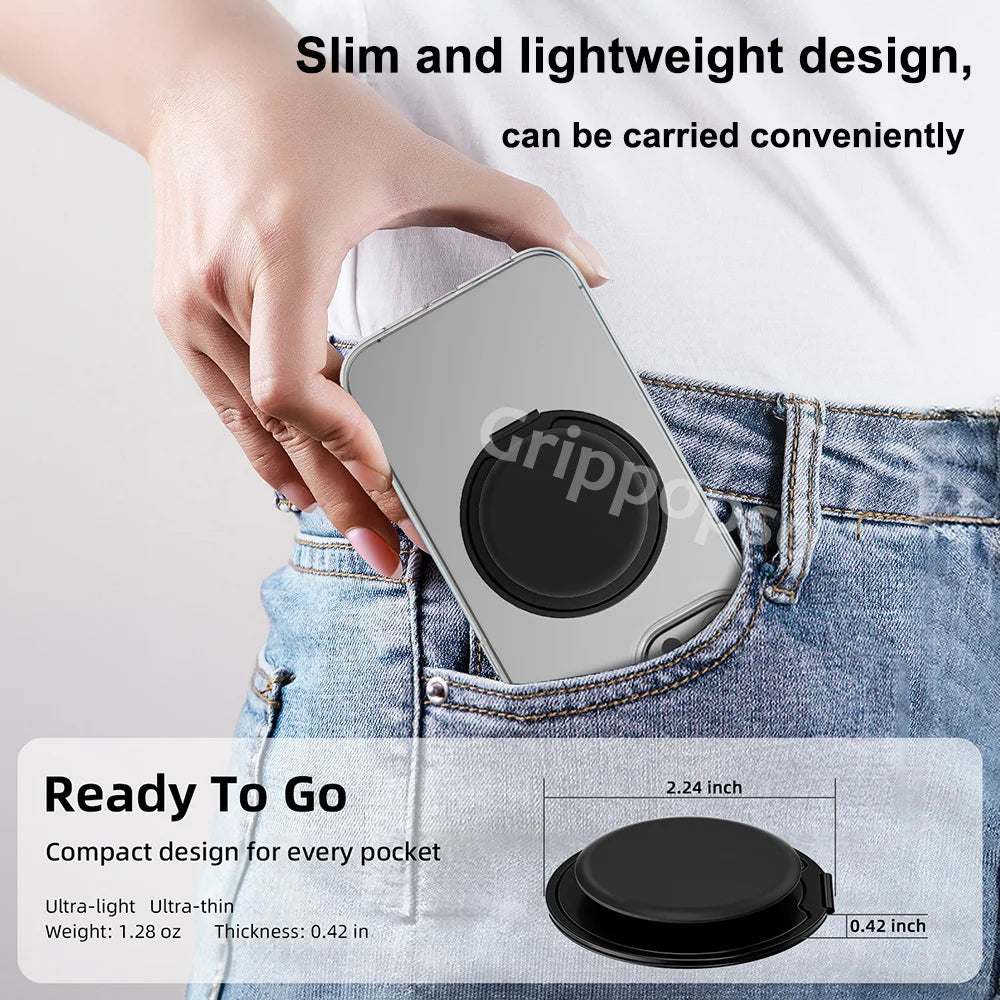 Grippopso Mobile Phone Finger Holder Socket Magnetic Cell Phone Grip Stand Finger Ring Kickstand Rotation Universal Phone Stand