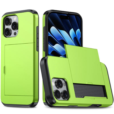 Push Pull Wallet Card Slot Solid Color Shockproof Phone Case For iPhone 16 Pro Max 14 11 12 13 15 Pro Max Mini Bumper Back Cover