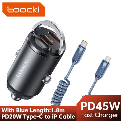 Toocki Mini PD 45W Car Charger Pull Ring Fast Charging USB C Phone Charger Adapter For iPhone 14 13 Pro Xiaomi Samsung Huawei