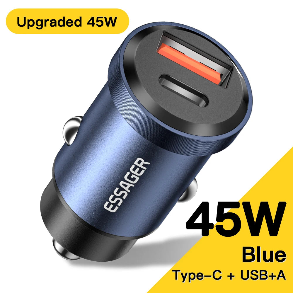 Essager 30W Car Charger QC 4.0 and QC 3.0 for Xiaomi Huawei Supercharge SCP Samsung AFC PD Fast Charging for IP USB C Phone Char