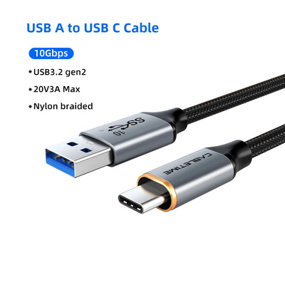 CABLETIME USB 3.2 to USB C 3A Cable 10Gbps PVC Fast Data Transmission QC 3.0 60W Braided Wire for Smart Phone SSD Enclosure