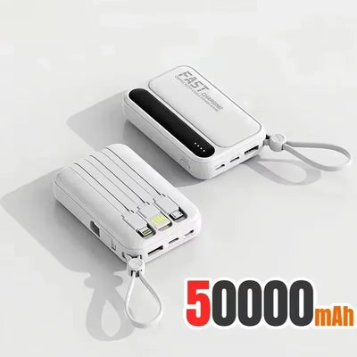 Lenovo 500000mAh Fast Charge Power Bank Portable Large Capacity 4 Built‑in Cables Backup Battery for Smartphones Daily Outdoor