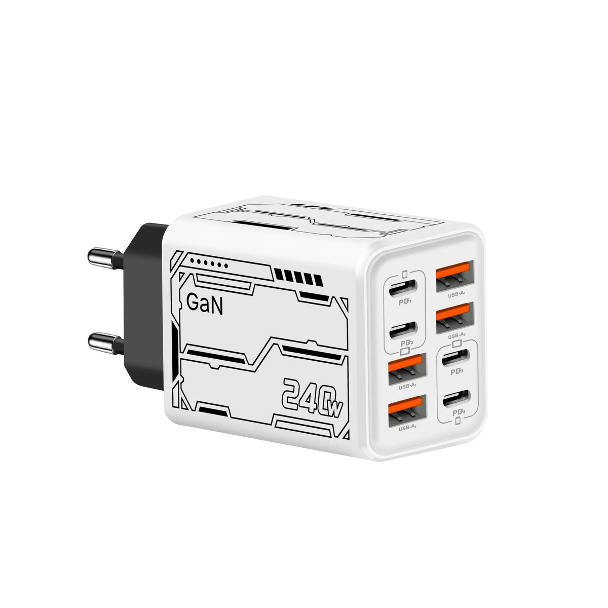 Lenovo 8‑in‑1 240W Multi-Port Charger 4USB 4Type C with PD Fast Charging Charging Station for Smartphone Universal EU US UK Plug