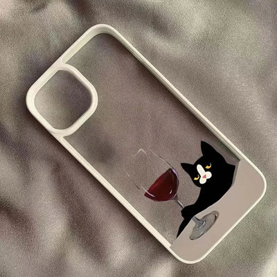 Cute Cat Goblet Drink Couple Case for iPhone 17 Air 16 15 14 13 12 11 Pro Max 17 16 15 Pro 16 14 Plus Luxuy Shockproof Y2K Cover