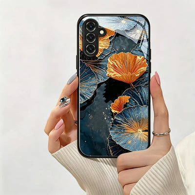 Ginkgo Leaf Tempered Glass Phone Case For Samsung A57 5G A56 S25 S26 Ultra S24 S23 Plus A37 A17 A55 A54 A53 A36 A26 Cases Cover