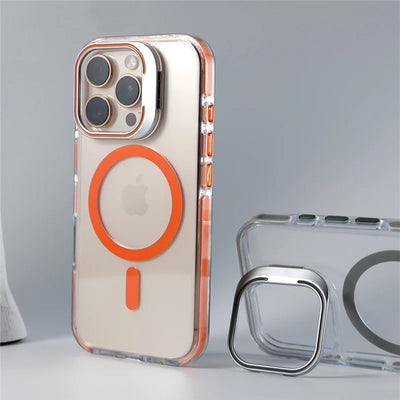 Luxury Camera Lens Holder Clear for Wireless Charge Magsafe Cases For iPhone 18Pro 17 16 15Pro Max Clear Shockproof Cover