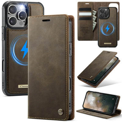 Magnetic Flip Leather Phone Case for iPhone 17 Pro Max 17E Air 16 Plus 15 14 13 12 11 Wireless Charging Wallet Cards Cover Coque