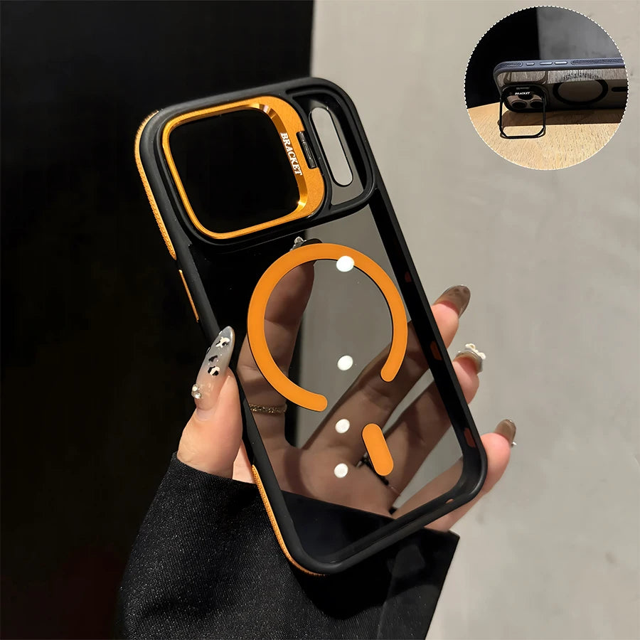 Anti-Slip Magnetic Bracket Phone Case | Compatible with iPhone 17,16,15,14,13,12,11/Pro/Pro Max/Air/Plus and Galaxy S22,S23,S24,S25,S26 Ultra/FE/Plus Series | All-in-One Design with Wireless Charging + Shockproof + Built-in S