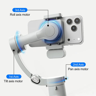 QAML S6 3-Axis Gimbal Gesture Control & Fill Light for Smooth Vlogs, Streams & Selfies. Compact & Durable, Perfect for Creator