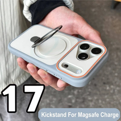 Shockproof Bumper Matte Kickstand Holder Case for iPhone 17 Air 16 14 15 Plus 13 12 11 Pro Max For Magsafe Magnetic Armor Cover