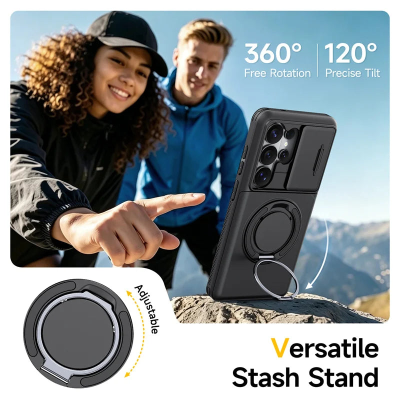 Slide Lens Card Slot Holder Cover Funda For Samsung Galaxy S22 S23 S26 Ultra S25 Plus S24 FE Case Armor Magnetic Holder Coque