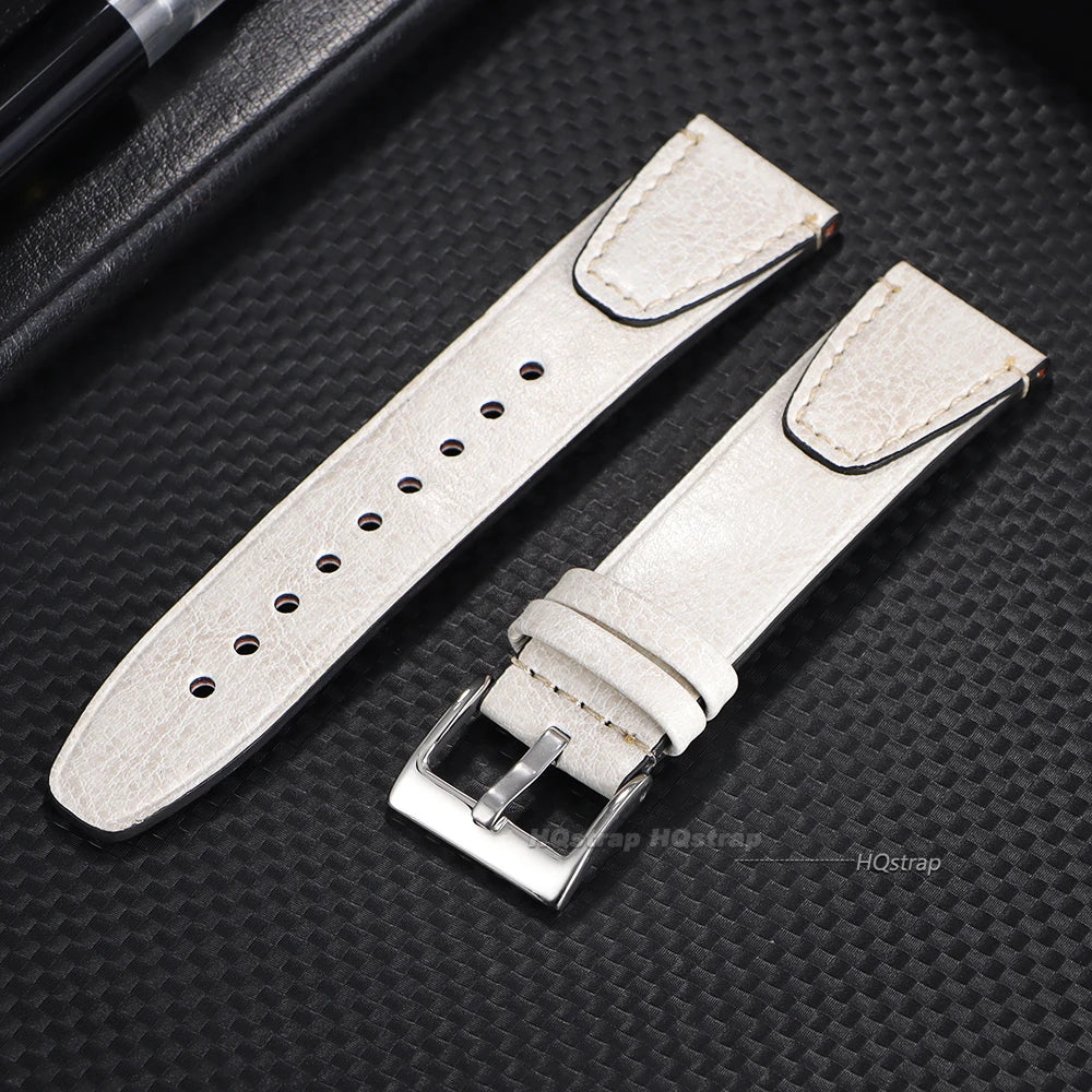 Vintage 20mm 22mm Oil Wax Leather Watch Band for Seiko Smartwatch Brown Stitching Cowhide Strap for Samsung Universal Wrist Band