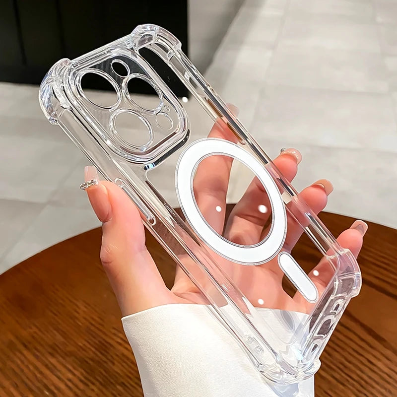 Luxury Magnetic Wireless Charge For Magsafe Case for iPhone 11 12 13 14 15 16 17 Pro Max Air Transparent Shockproof Bumper Cover