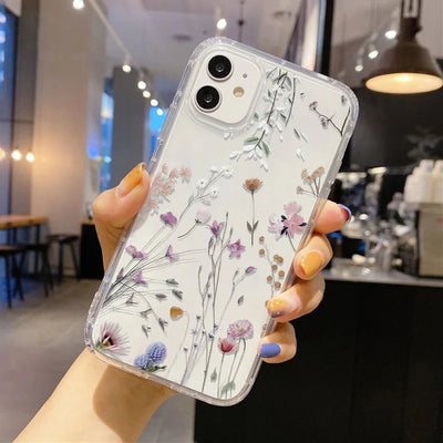 Flower Phone Case For iPhone 17 Case iPhone 15 13 14 18 11 12 16 Pro Max 7 8 Plus 13 Mini XR SE Soft Silicone Transparent Cover